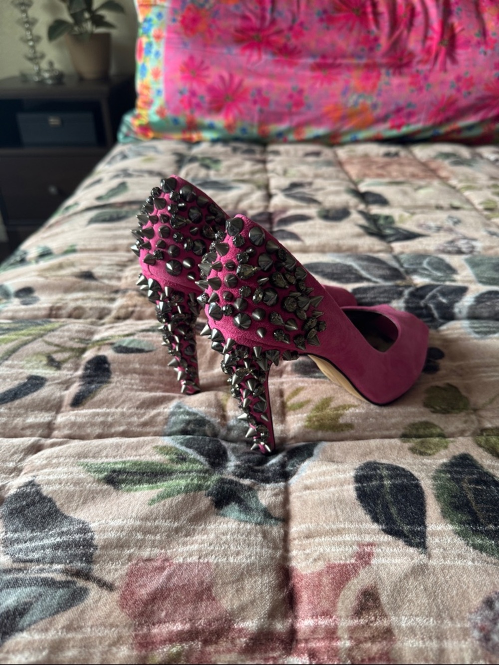 Sam Edelman Fuchsia Suede Spike-Embellished Stiletto Pumps